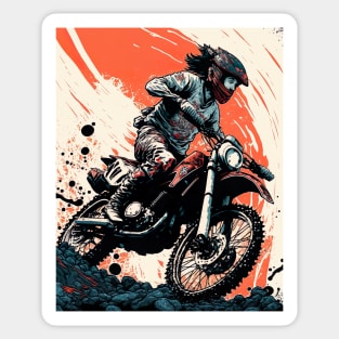Dirt bike rider with Japanese style red background Sticker
